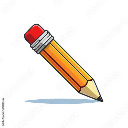 Illustration of a yellow pencil with a red eraser, isolated on white background