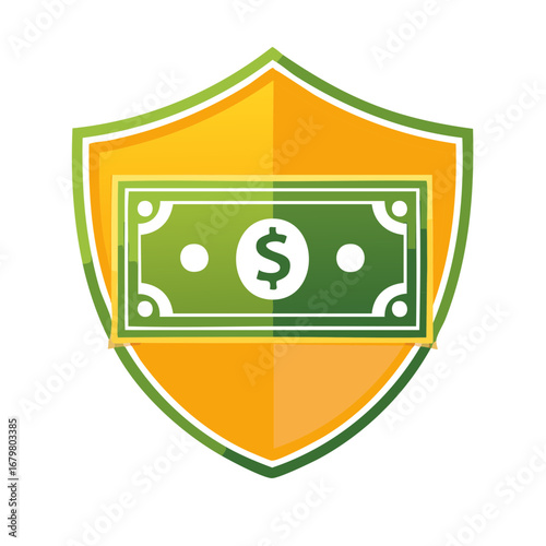 Money in Shield Icon Representing Security and Protection of Finances and Assets