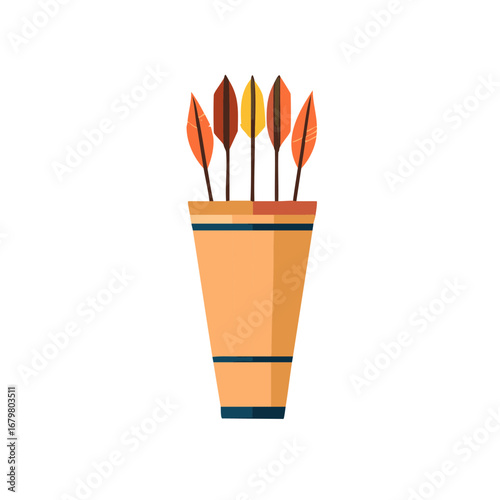 Flat illustration of a traditional archery quiver filled with colorful feathered arrows