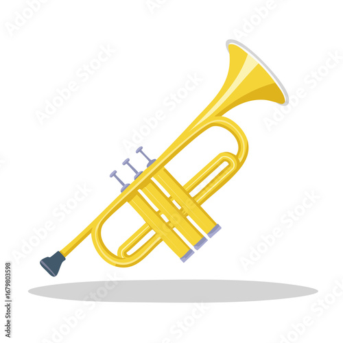 Golden Brass Trumpet with Silver Valves and Blue Valve Caps Vector Illustration