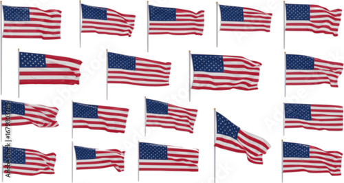 American flag set, USA waving flag collection, United States
