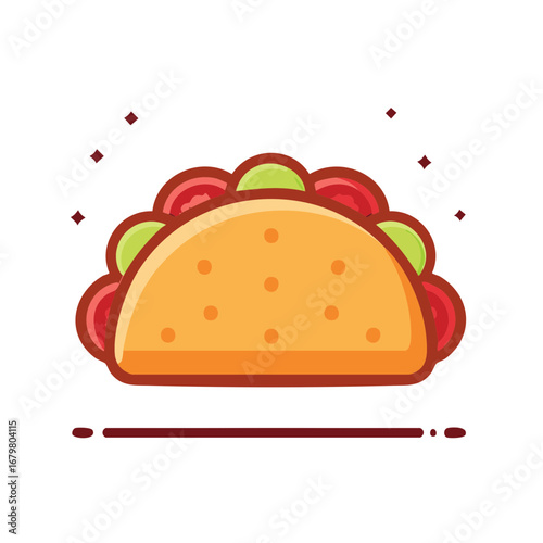 Flat Design Taco with Tomatoes and Avocado Slices Illustrated