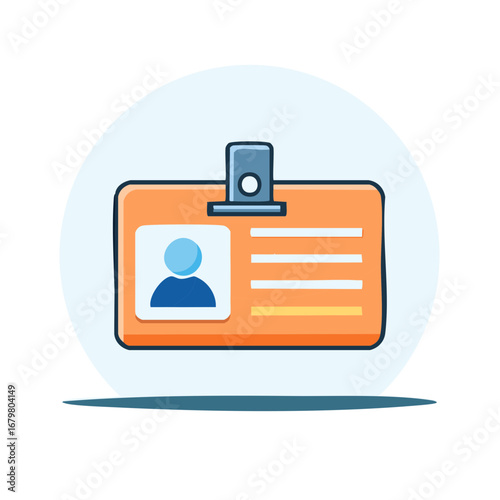 Orange employee ID badge with avatar and information for identification