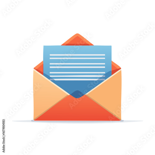 Vibrant Orange Envelope with Blue Letter Communication Concept, Mailing Service and Correspondence