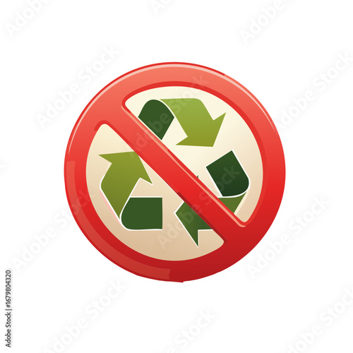 Prohibition symbol over green recycling arrows illustration