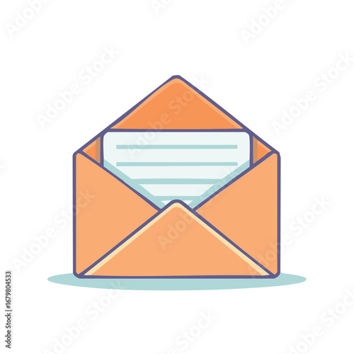 Open Orange Envelope with Letter Inside Representing Communication and Mail