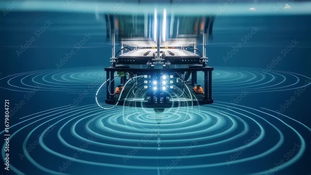 Sonar waves visualized inside a test tank as an autonomous underwater ...