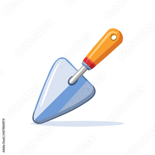 Cartoon gardening trowel with orange handle and triangle blade for transplanting