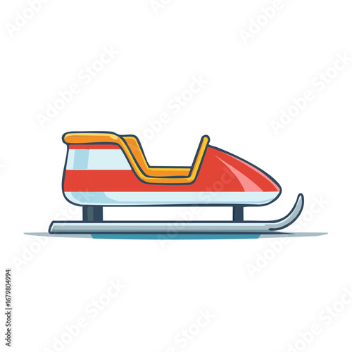 Illustration of a red and white bobsleigh isolated on a white background.
