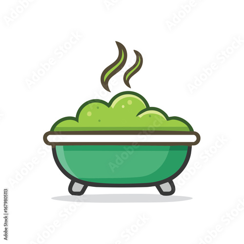 Bubbling green bath with rising steam in a vintage tub illustration