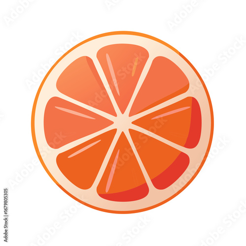 Sliced Grapefruit illustration showing juicy pulp in circular shape with light orange peel