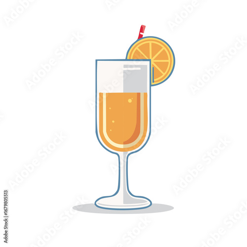 Refreshing Orange Juice Cocktail with Orange Slice and Straw in Tall Glass