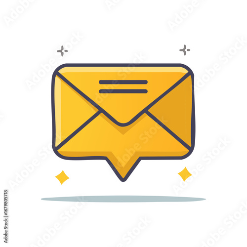 Yellow mail envelope icon with sparkles and shadow, representing communication and messages.