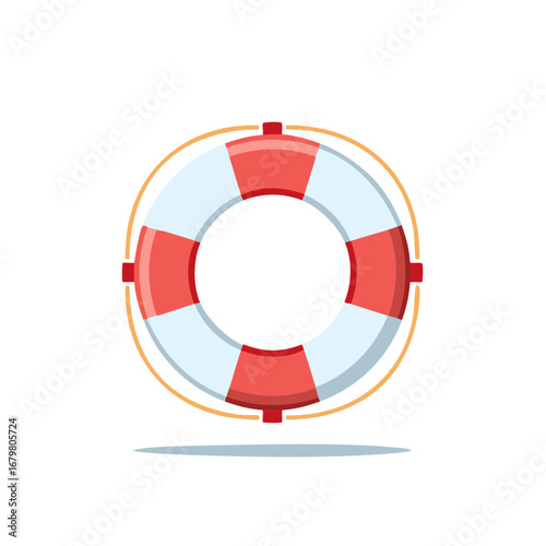 Red and White Lifebuoy Illustration, Isolated on White Background.