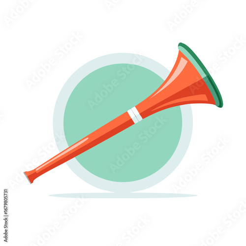Bright Orange Vuvuzela Horn with Green Rim and White Bands Isolated on White Background