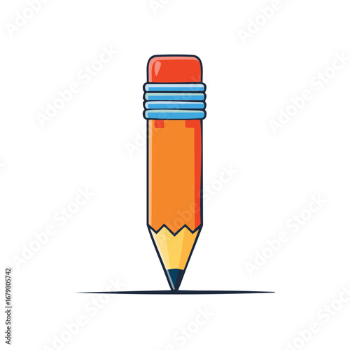 A simple yellow pencil with a red eraser cartoon vector icon for school and office supplies