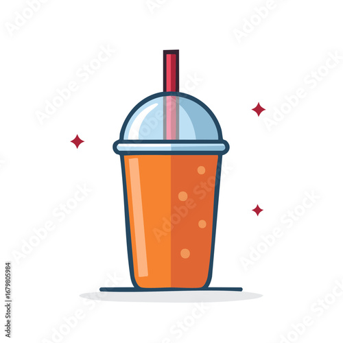 Vibrant orange drink in a clear plastic cup with dome lid and red straw a refreshing summer beverage illustration