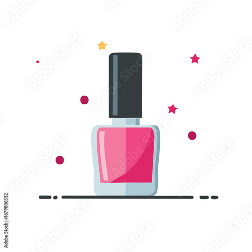 Pink nail polish bottle illustration with decorative elements