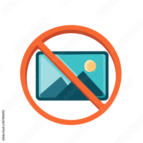 No images sign flat design illustration representing a prohibited landscape scene