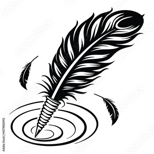 Phoenix feather glowing above spiral storm silhouette