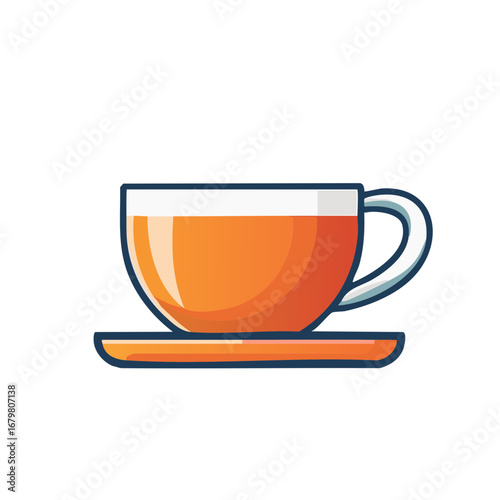 Illustration of Orange Tea Cup on Matching Saucer with Handle for Cozy Morning Drink