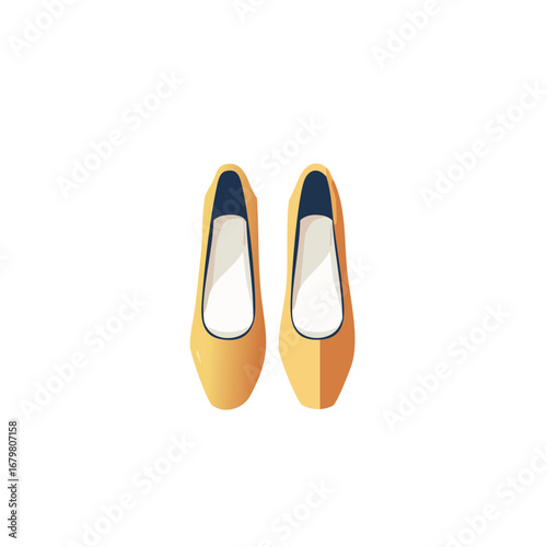 Stylish women's yellow flat shoes or ballerina slippers top view vector illustration