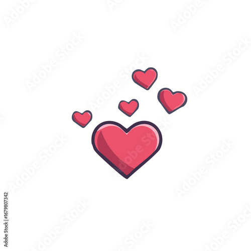 Depicting affection hearts radiating upward in flat design with soft shadows and modern palette Valentine