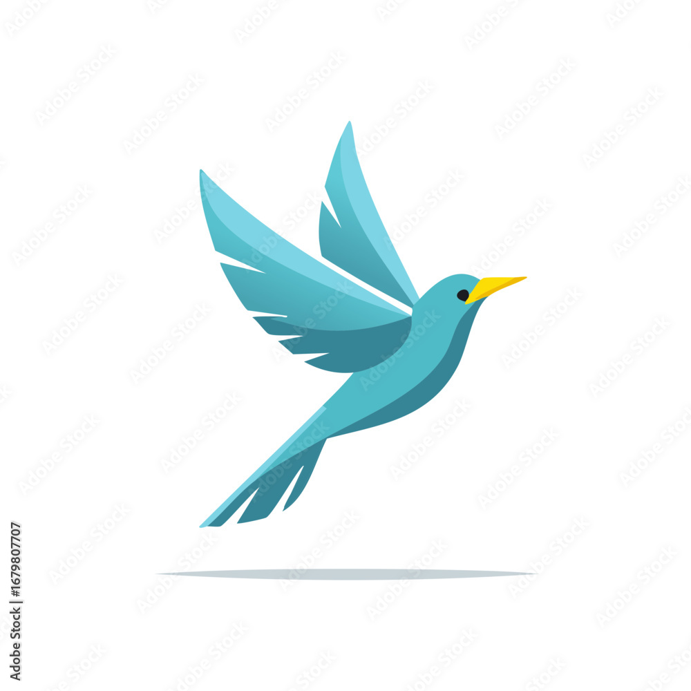 Fototapeta premium Stylized Blue Bird in Flight with Yellow Beak, Creative Vector Logo Design Concept