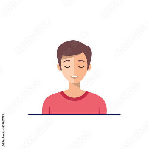 Young man smiling peacefully with eyes closed flat design vector illustration