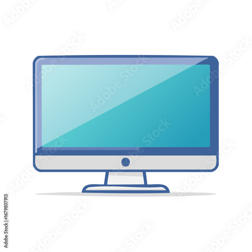 Modern Flat Screen Computer Monitor with Blue Screen and Diagonal Reflection