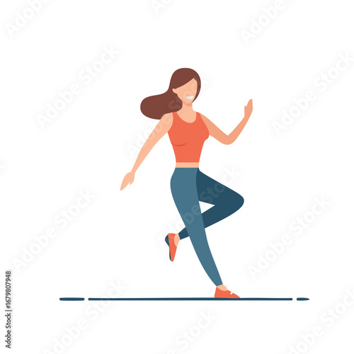 Cartoon illustration of a woman running or jogging with an energetic, happy expression.