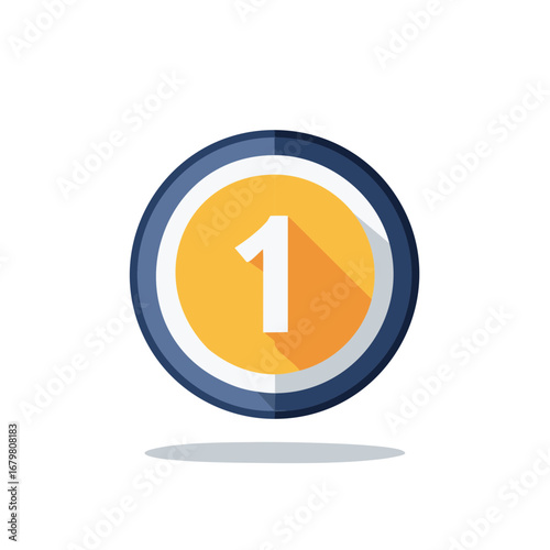 Number One Graphic, Circle Design, Shadow, Isolated on White