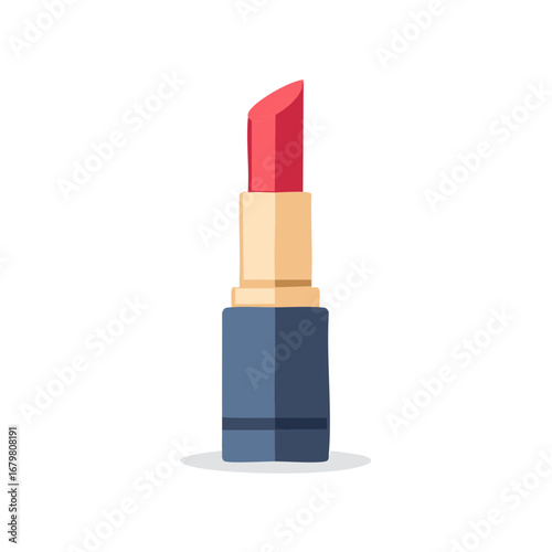 Open red lipstick cosmetic in flat design style. Beauty and makeup product illustration.