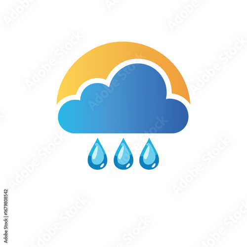 Rainy Weather Icon with Gradient Sun and Cloud Icon Graphic