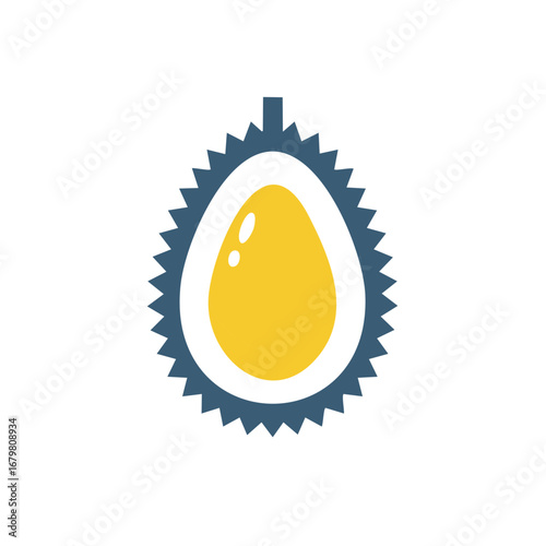 Stylized Durian Fruit with Spiky Shell and Yellow Creamy Inside Fresh Organic Exotic Fruit