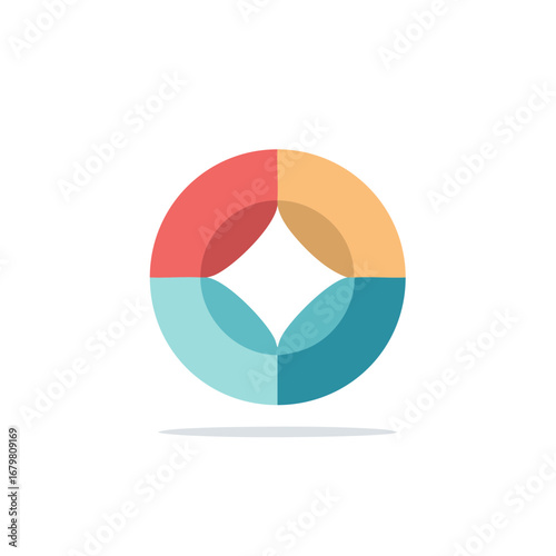Colorful geometric circle logo with four parts representing teamwork and unity