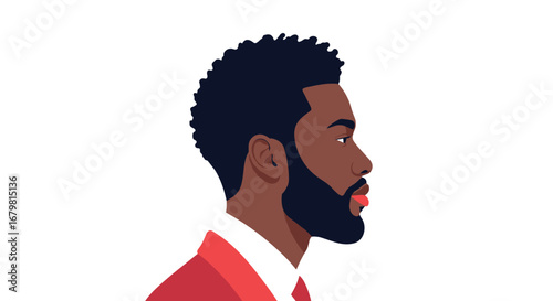Illustration of a man in profile with afro and beard on transparent background