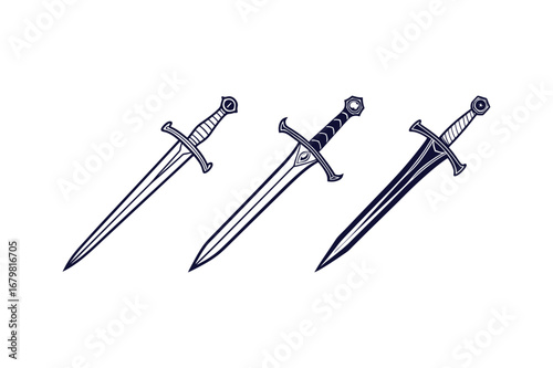 Medieval fantasy sword set clip art vector illustration isolated on white background