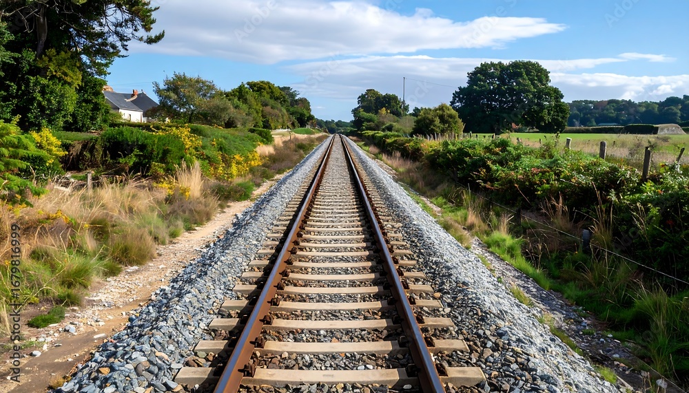 Fototapeta premium Railroad tracks stretching into a landscape