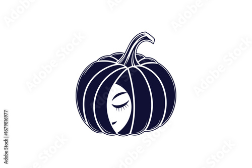 pumpkin with girl face outline clip art silhouette vector illustration on white background