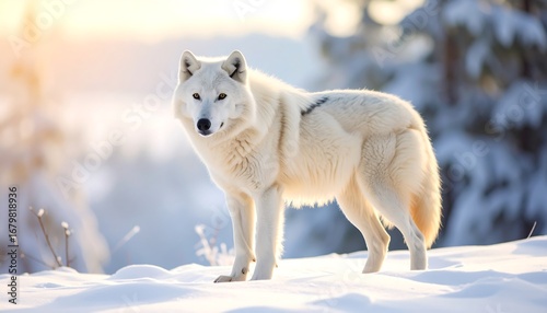 Arctic wolf in winter wonderland