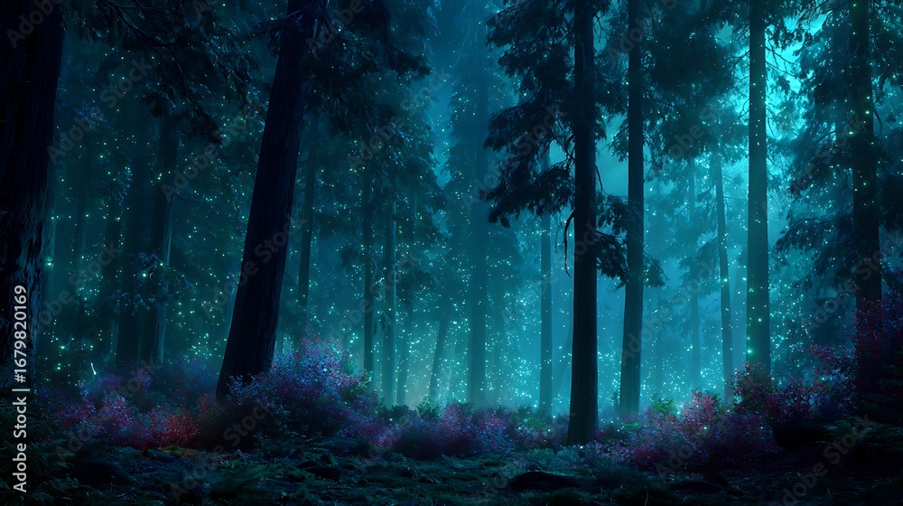 Naklejka premium dark forest in the night