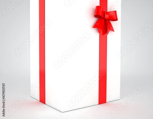 White gift box with red ribbon and bow