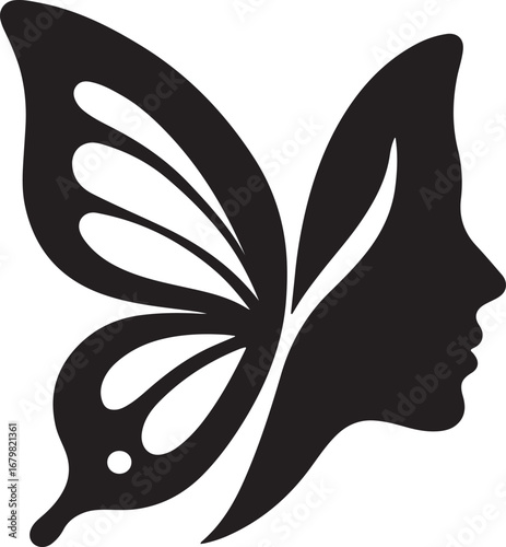 Butterfly Face Silhouette Logo Vector Beauty Transformation Freedom Feminine Wellness Icon Minimal Black Design