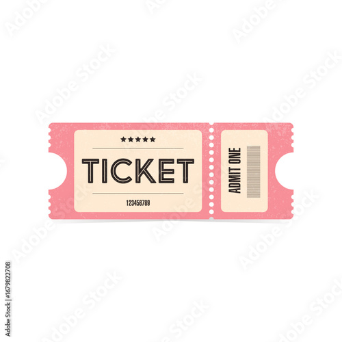 Vintage admit one ticket illustration. Retro style paper entry pass isolated on white background. Perfect for events, shows, movies, festivals, and graphic design.