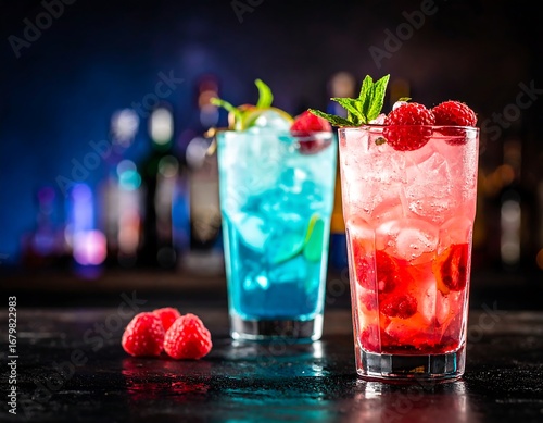 Two colorful cocktails, vibrant and refreshing
