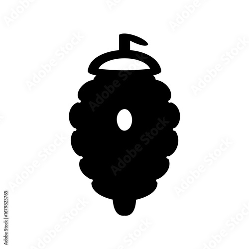 Stylized black silhouette of a beehive with visible entrance for the bees