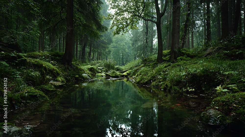 Obraz premium green forest in the morning