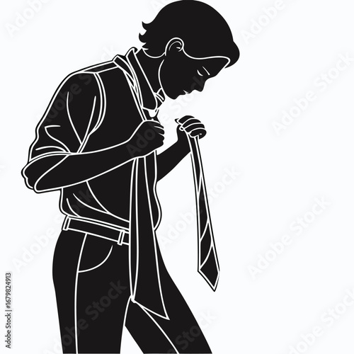 Person tying necktie
