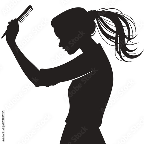 Woman combing hair